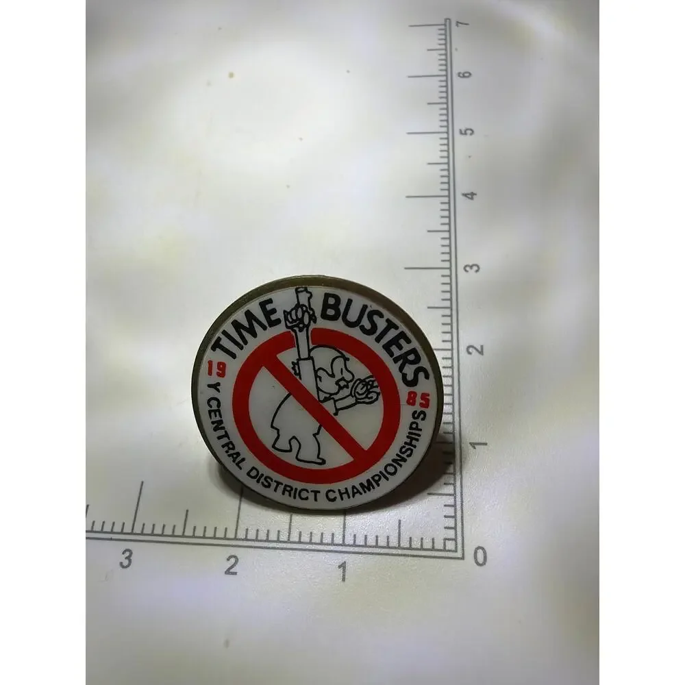 Vintage 1985 Time Busters Central District Championship Lapel Pin Parody